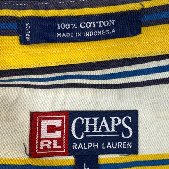 Chaps Ralph Lauren Shirt Long Sleeve Sz L 100% Cotton Blue/Yellow Stripes Preown - Picture 5 of 10